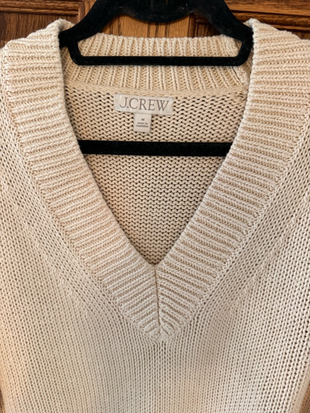 J. Crew Cotton Cream Relaxed V-neck sweater, size medium - Picture 3 of 9